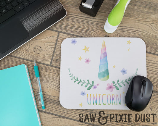 Rainbow Watercolor Unicorn Horn - 9.5in x 7.75in Mouse Pad - Rubber Mouse Pad - Office Supplies - Office Decor - Desk Accessories