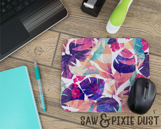 Leaf & Flower Pattern Mouse Pad - 9.5in x 7.75in Mouse Pad - Rubber Mouse Pad - Floral Mouse Pad - Office Supplies - Office Decor