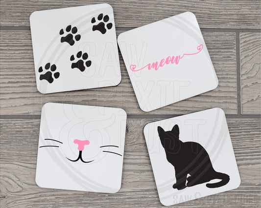 Cat Lover Drink Coasters - Meow - Glossy Hardboard Cork Bottom Coasters - Gifts for her - Gifts for him - Gift Ideas - Mix & Match