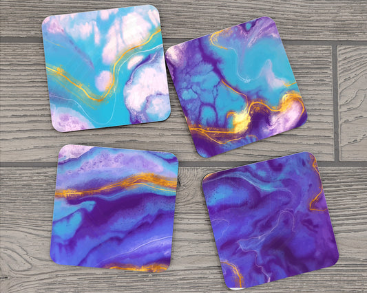 Purple/Gold/Blue Watercolor Coasters - Hardboard Cork Bottom Coasters - Gifts for her - Gifts for him - Gift Ideas - Mix & Match