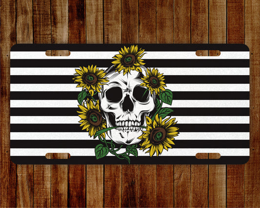 Skulls, Stripes and Sunflowers - Aluminum License Plate - Gift for her - Gift for him