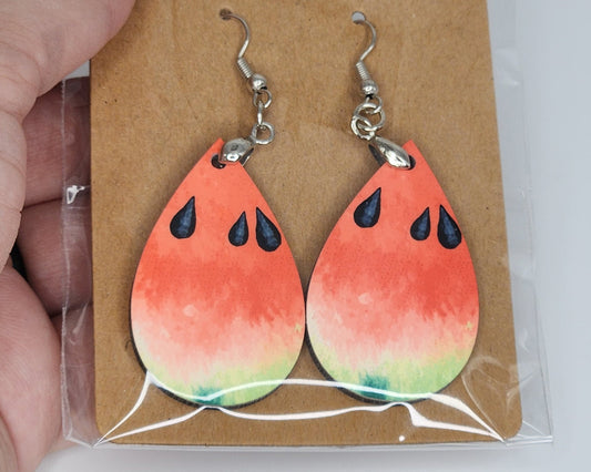 Slice of Watermelon | Summer Themed | Double Sided Teardrop Earrings | Nickel Free | Light-Weight Dangle Earrings | Christmas Gift