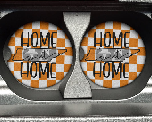 Home Sweet Home Tennessee Car Coaster | Tennessee Volunteers Colors - 2.75in Rubber Neoprene Car Coaster (Set of 2) for Car Cup Holders