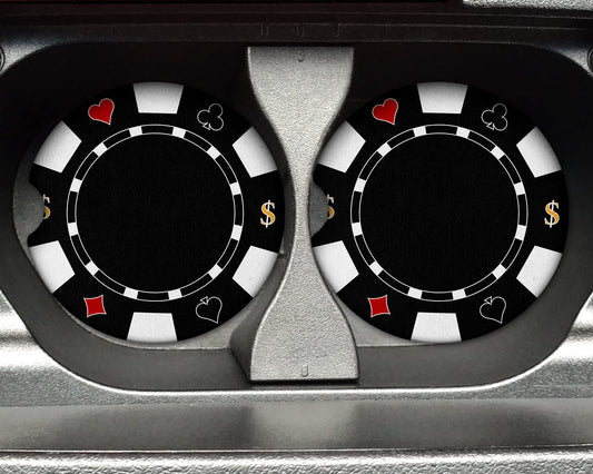 Poker Chip Print - Rubber Neoprene Car Coaster (Set of 2) - Auto Accessories - Car Accessories - Car Cup Holder Coaster