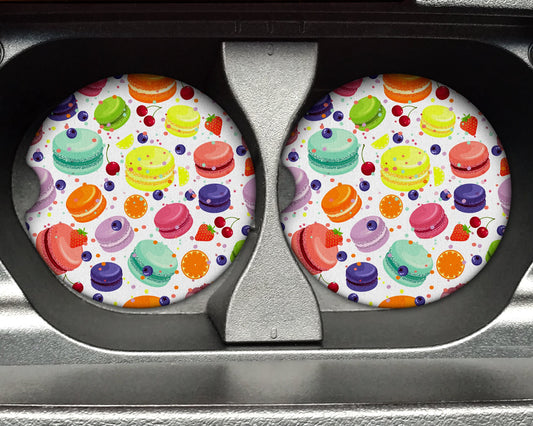 Colorful Fruit Macaroons pattern - 2.75in Rubber Neoprene Car Coaster (Set of 2) for Cup Holder - Car Accessories - Car Decor